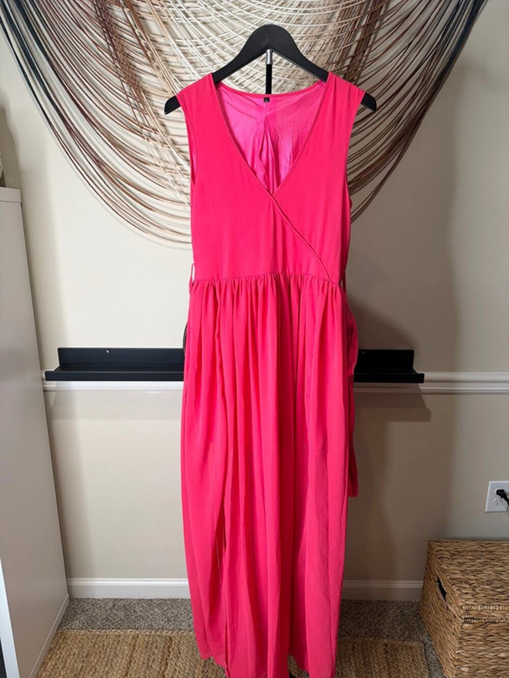 Pink V-neck, grey style dress NWOT L 3527